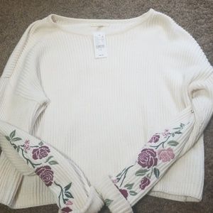 Embroided Rose White Sweater NWT